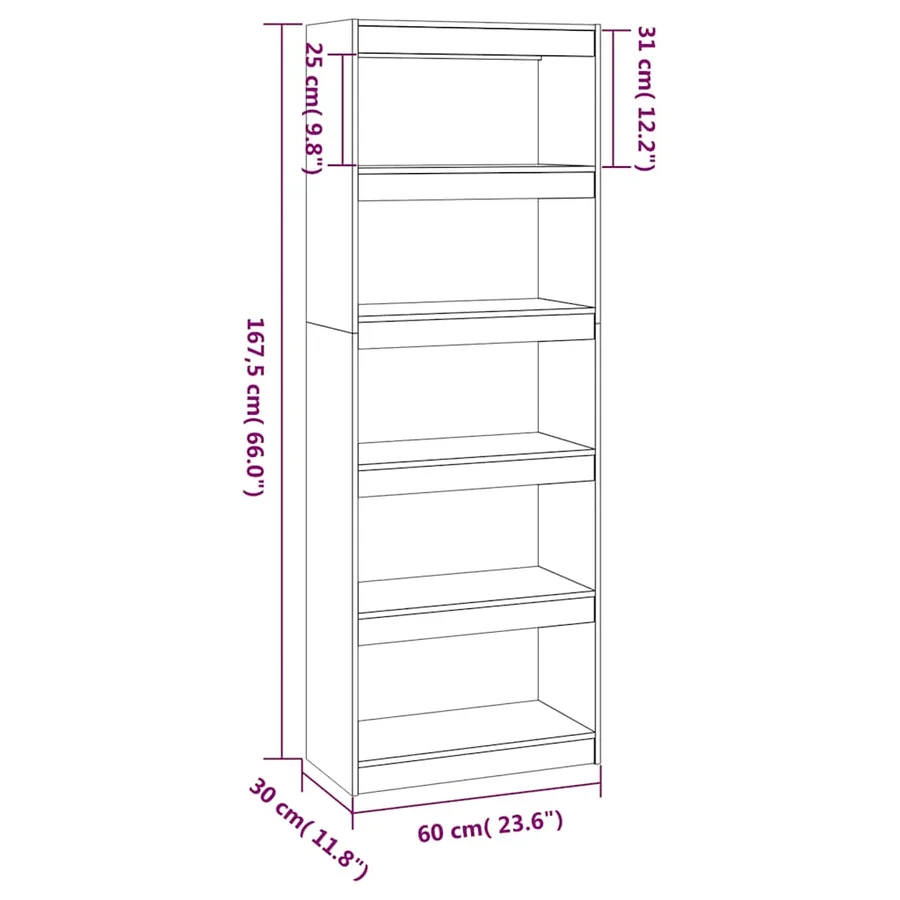 Bibliothèque/Séparateur de pièce Gris 60x30x167,5 cm Pin massif - 8