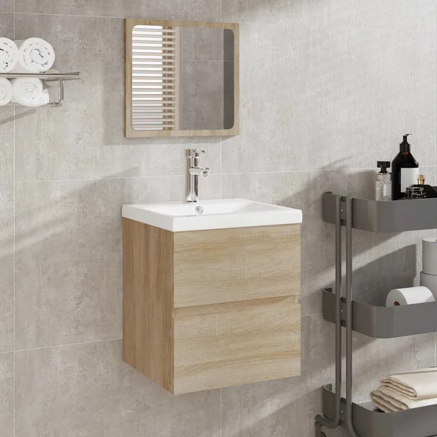 Armoire de bain avec miroir chêne sonoma bois d'ingénierie
