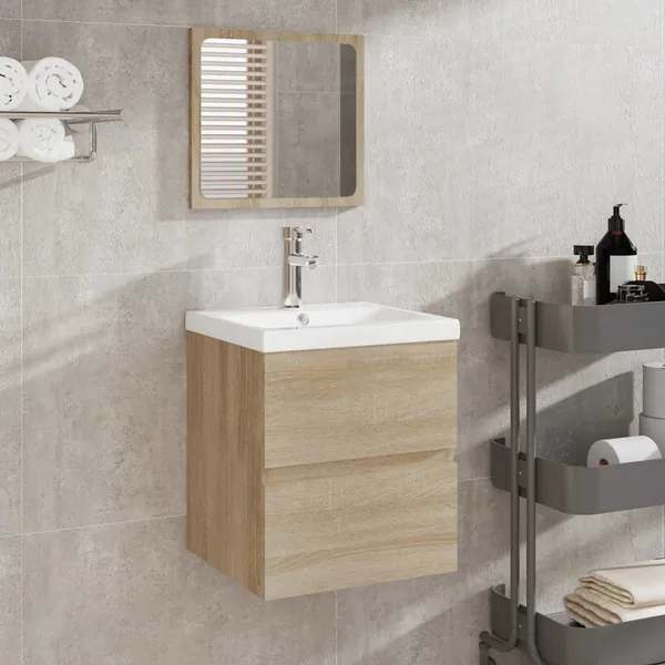 Armoire de bain avec miroir chêne sonoma bois d'ingénierie