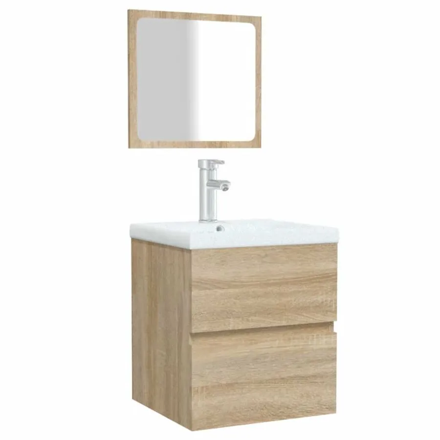Armoire de bain avec miroir chêne sonoma bois d'ingénierie - 4