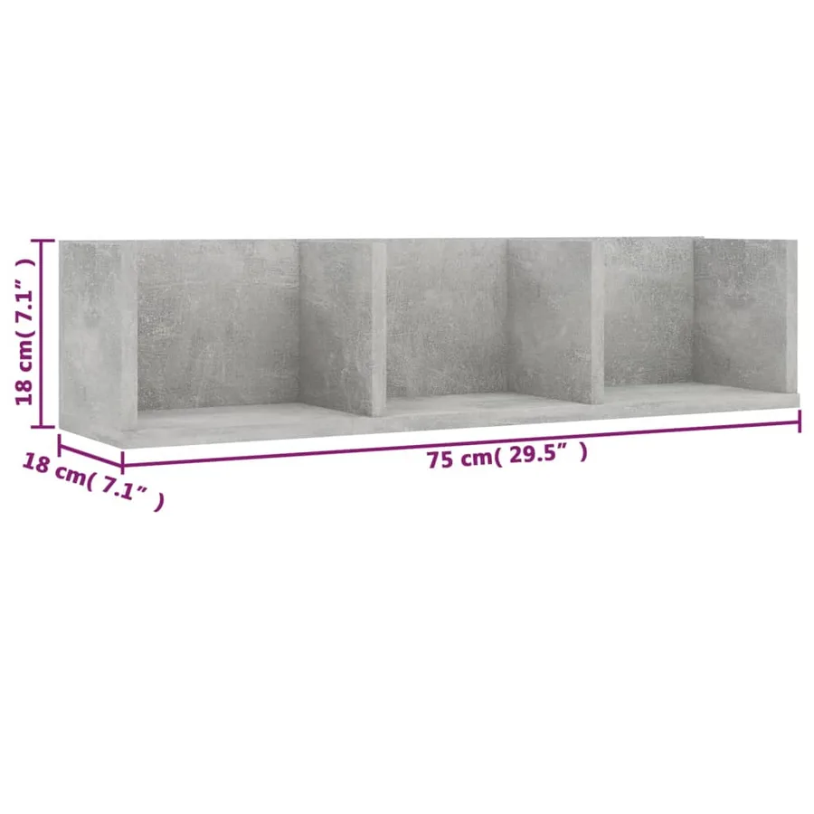 Étagère murale à CD Gris béton 75x18x18 cm Bois d'ingénierie - 6