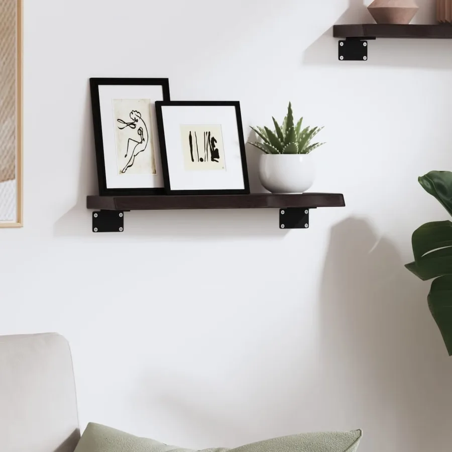 Étagère murale marron foncé 40x10x2 cm bois chêne massif traité - 3