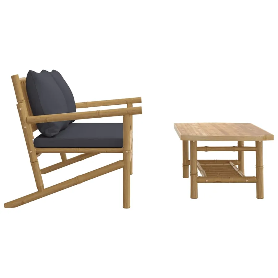 Salon de jardin 2 pcs avec coussins gris foncé bambou - 4