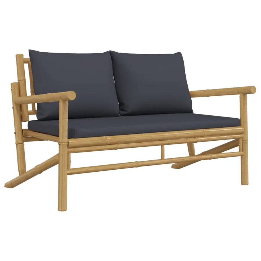 Salon de jardin 2 pcs avec coussins gris foncé bambou - 5