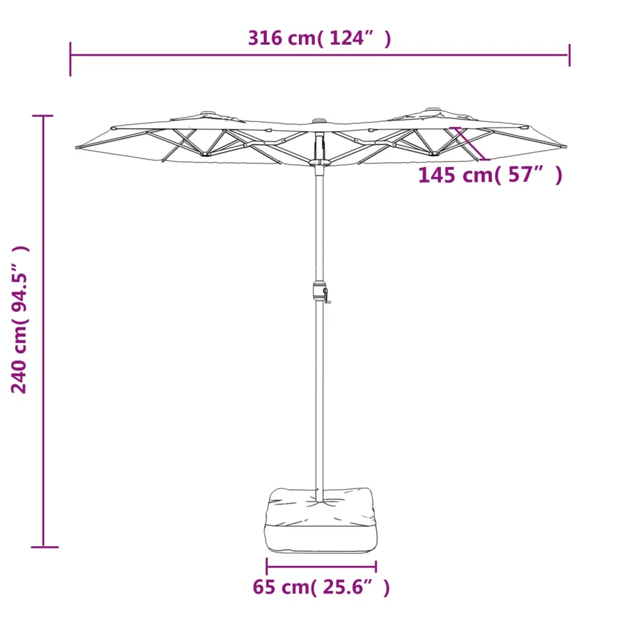 Parasol de jardin à double tête terre cuite 316x145 cm - 8