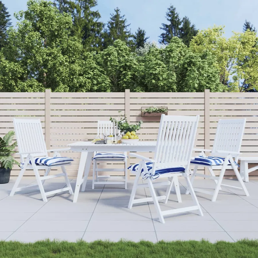 Coussins de chaise lot de 4 rayures bleues blanches 50x50x7 cm