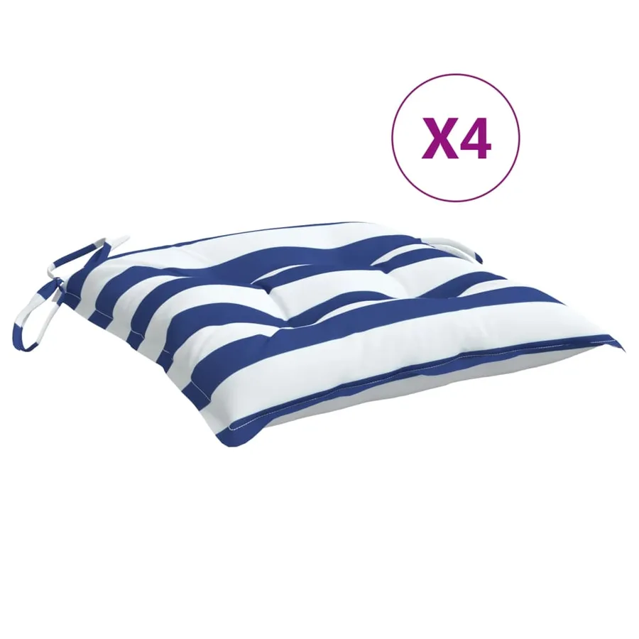 Coussins de chaise lot de 4 rayures bleues blanches 50x50x7 cm - 2