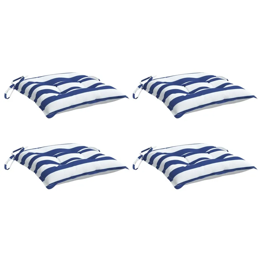Coussins de chaise lot de 4 rayures bleues blanches 50x50x7 cm - 3
