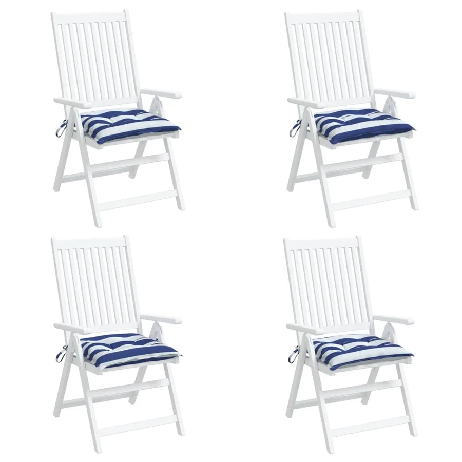 Coussins de chaise lot de 4 rayures bleues blanches 50x50x7 cm - 4
