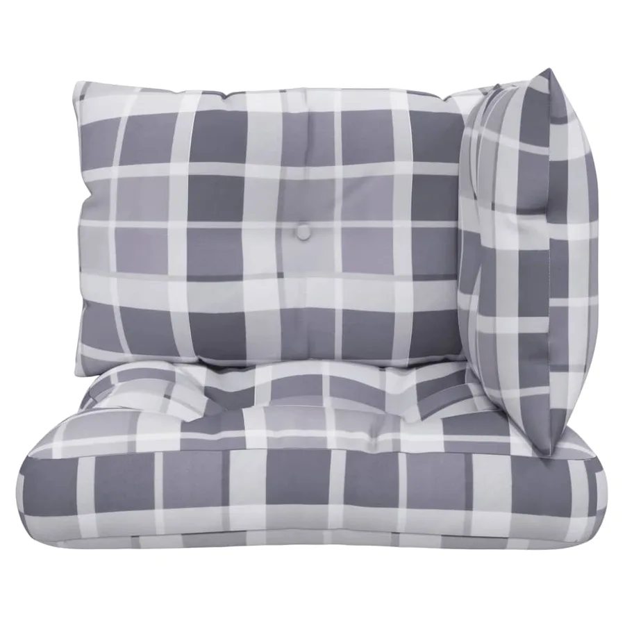 Coussins de palette lot de 3 motif à carreaux gris tissu - 4