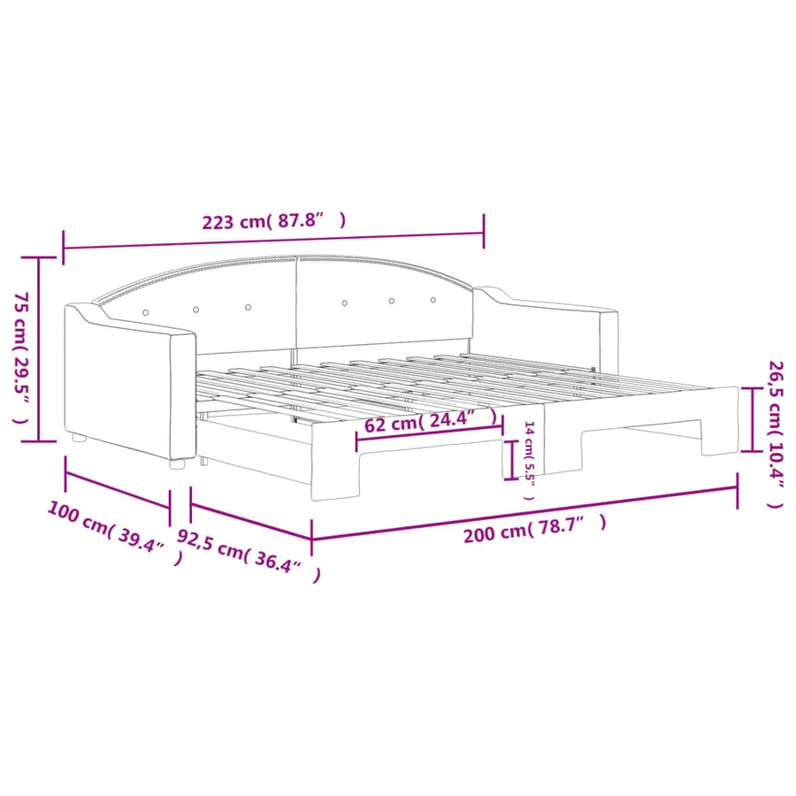 Lit de jour avec gigogne sans matelas gris clair 90x200 cm - 11