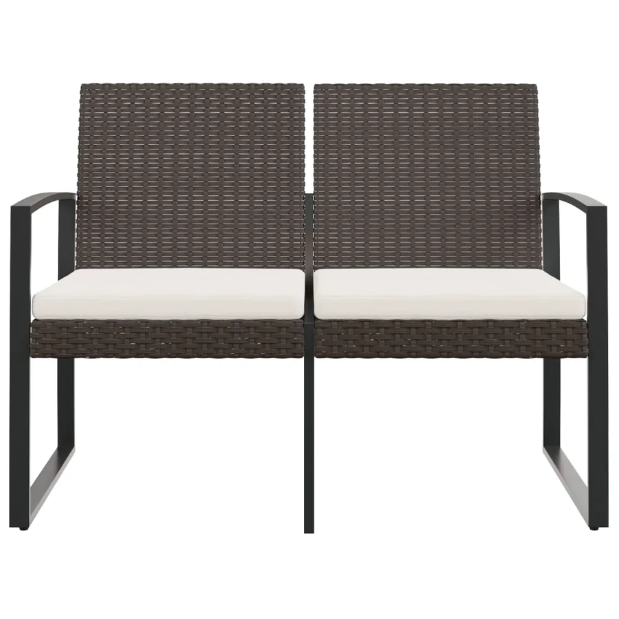 Banc de jardin à 2 places avec coussins marron PP rotin - 3