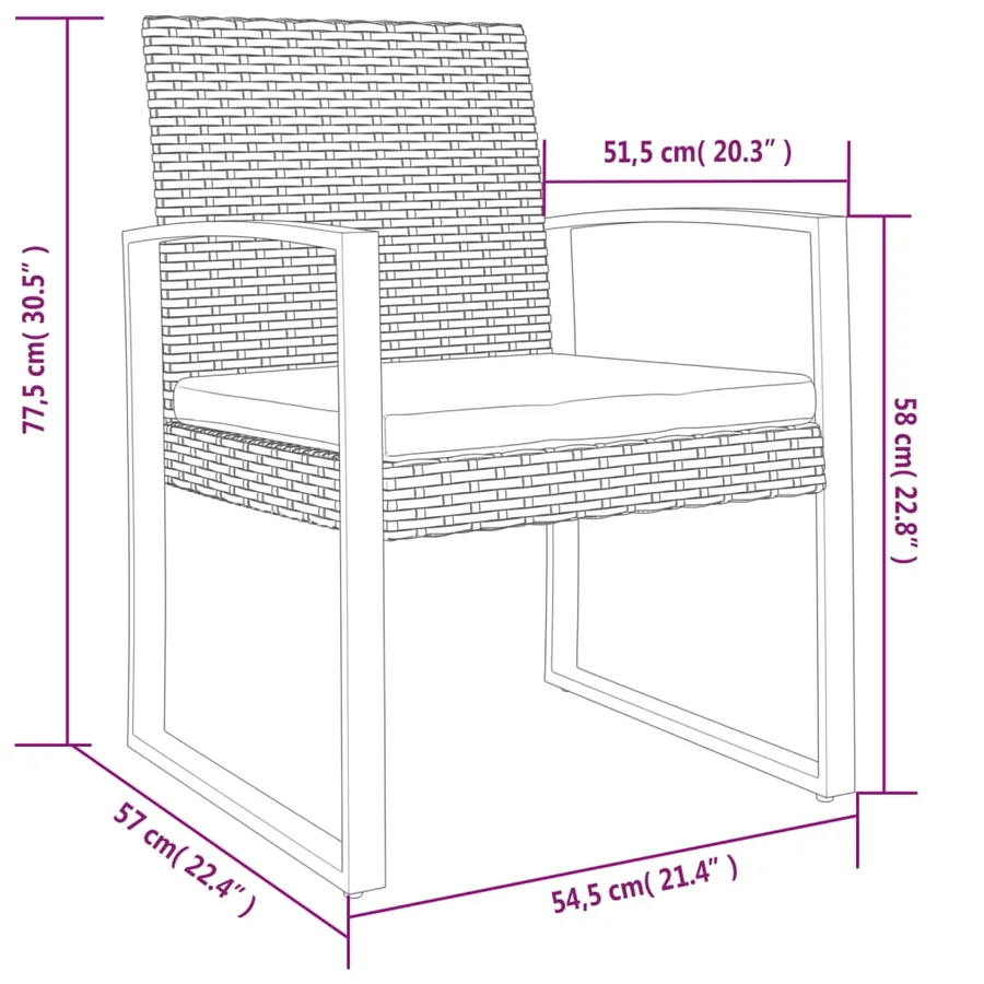 Chaises à manger de jardin lot de 2 marron rotin PP - 7