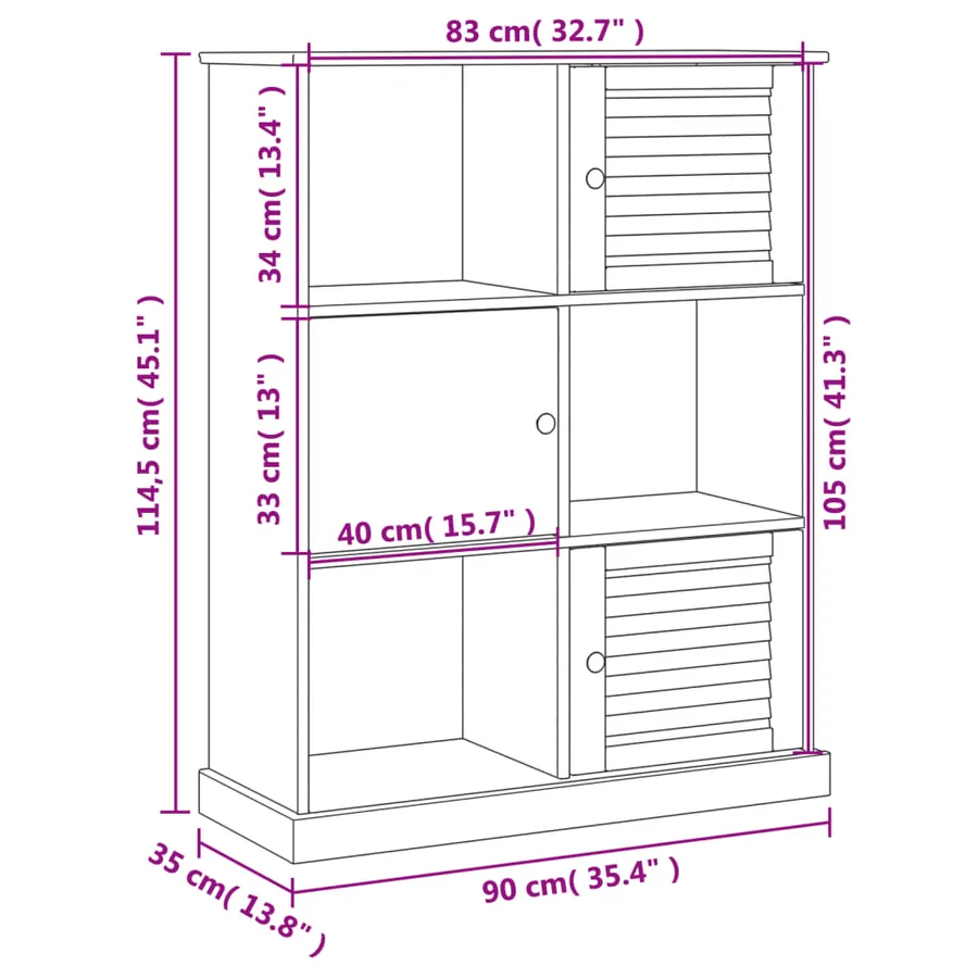 Bibliothèque VIGO gris 90x35x114,5 cm bois massif de pin - 9