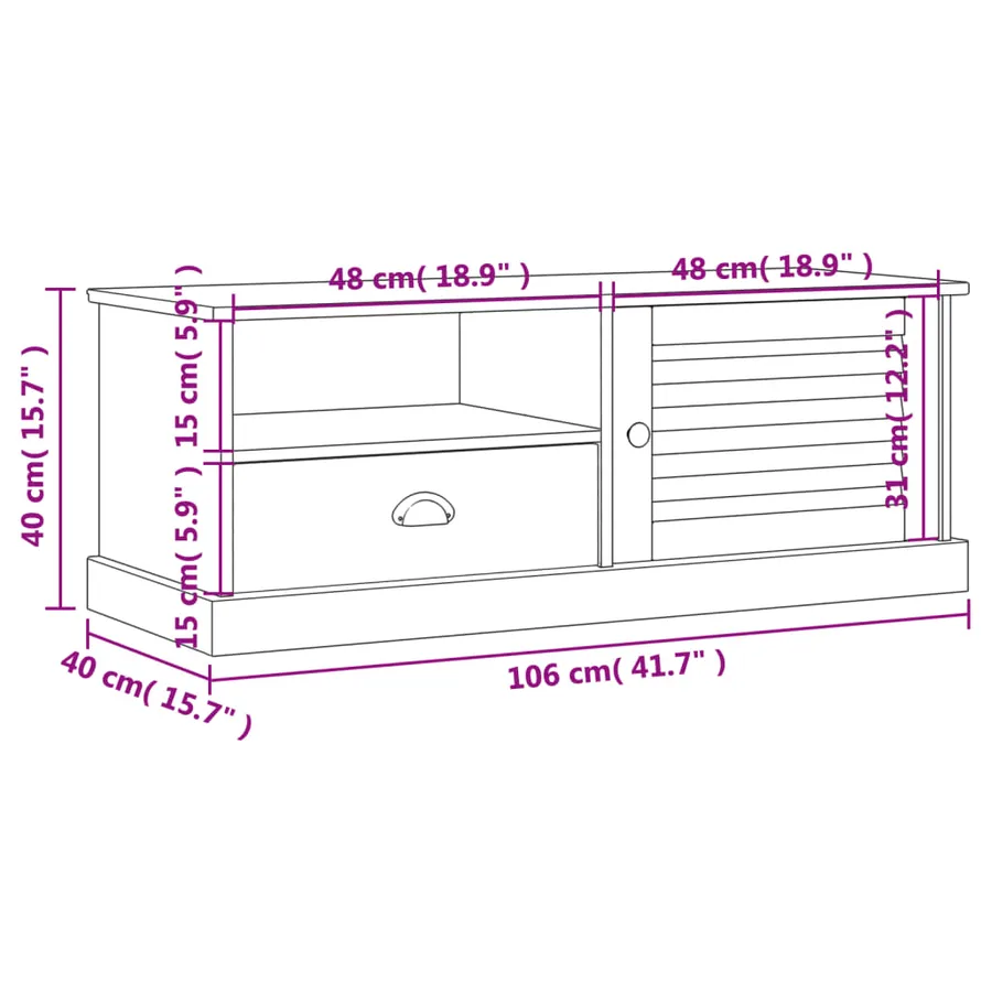 Meuble TV VIGO blanc 106x40x40 cm bois massif de pin - 9