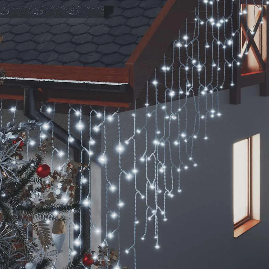 Rideau lumineux à glaçons LED 10m 400LED Blanc froid 8fonctions - 6