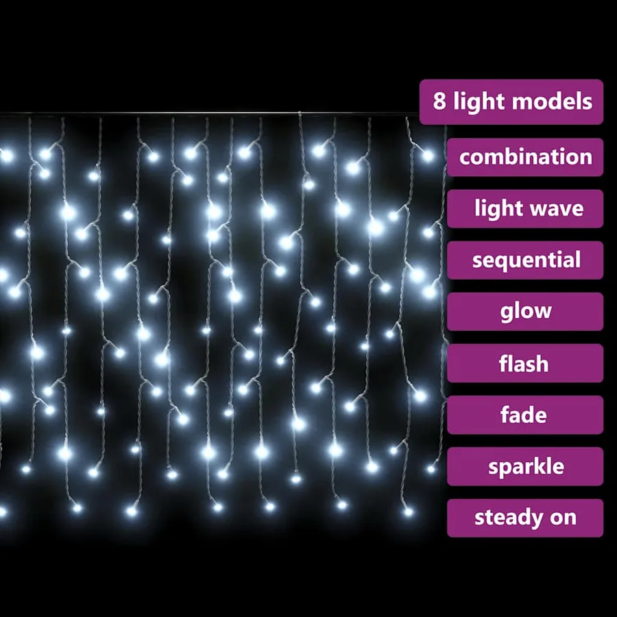 Rideau lumineux à glaçons LED 10m 400LED Blanc froid 8fonctions - 8
