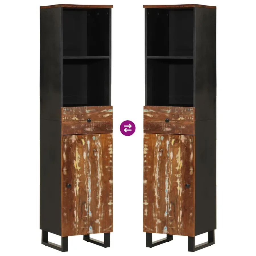 Armoire de salle de bain 38x33x160 cm bois massif récupération - 6