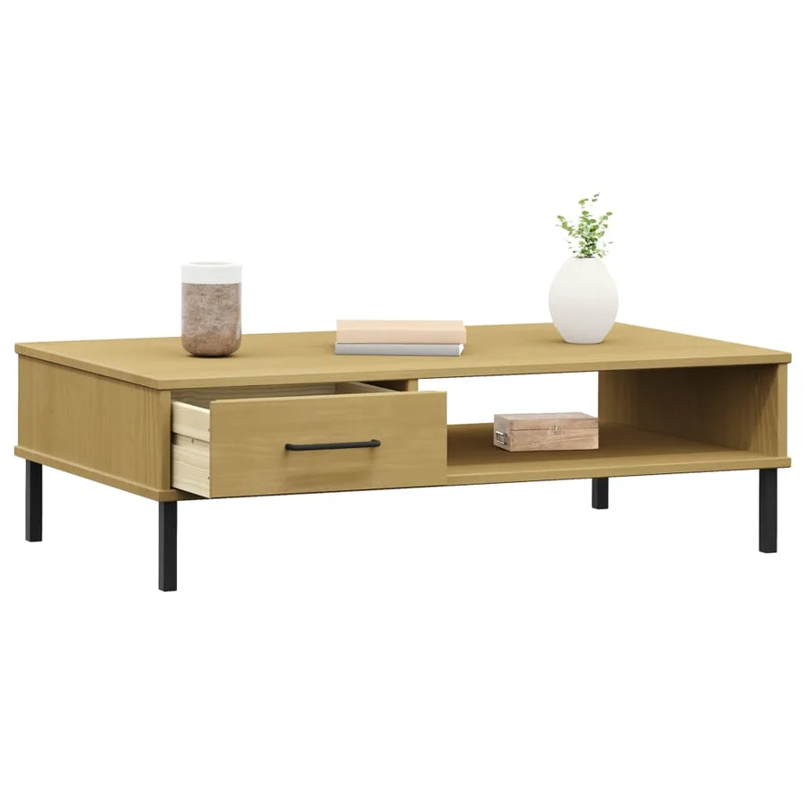 Table basse avec pieds en métal Marron Bois pin massif OSLO - 3