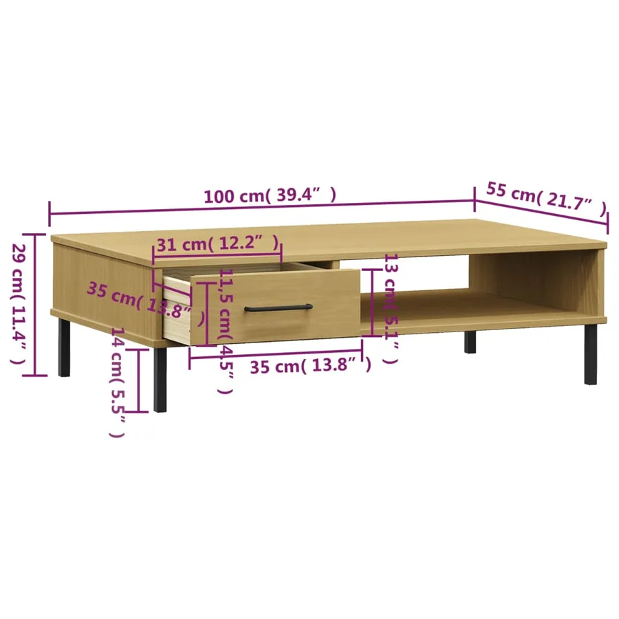 Table basse avec pieds en métal Marron Bois pin massif OSLO - 8