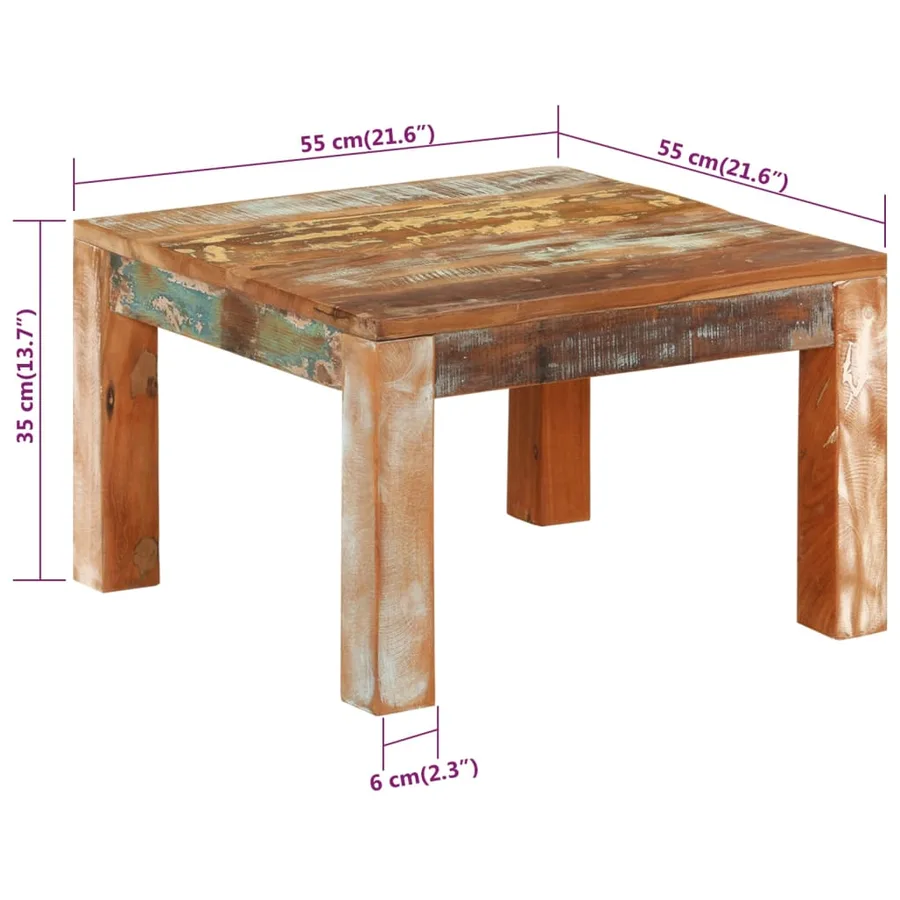 Table basse 55x55x35 cm Bois de récupération massif - 8