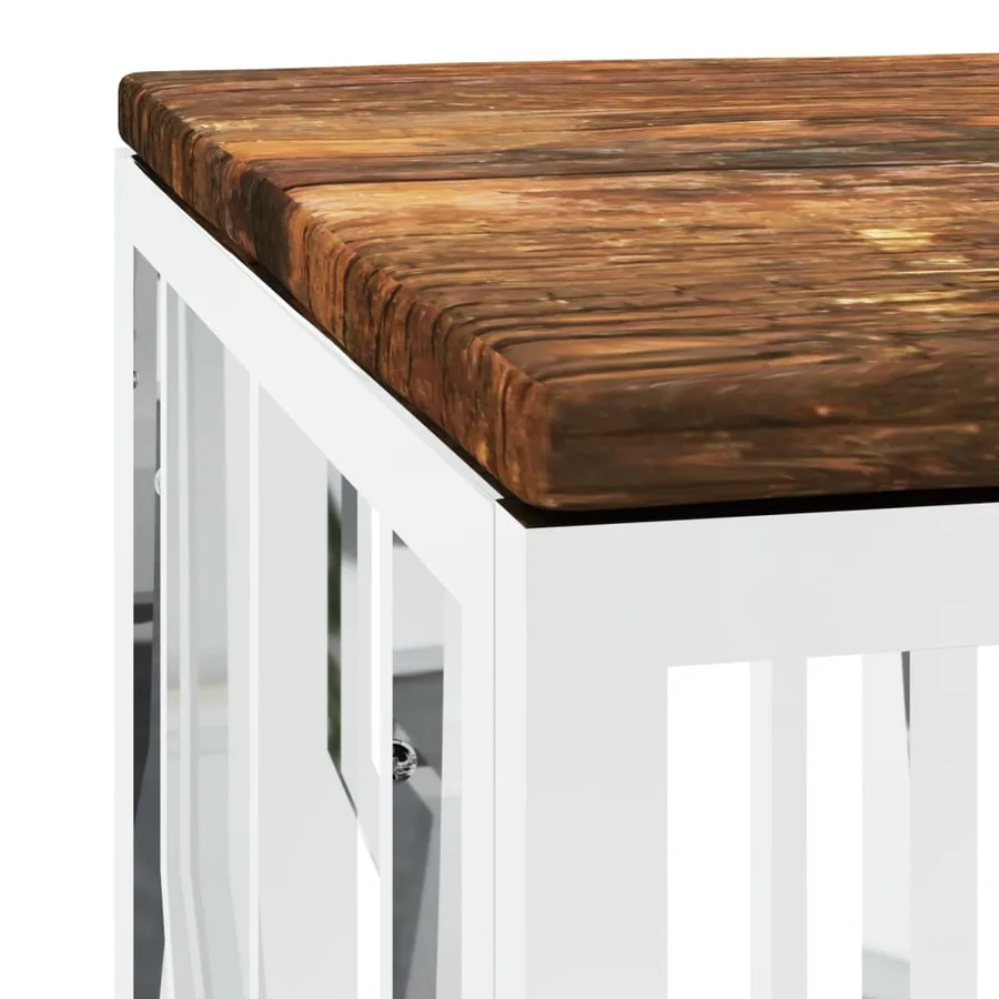 Table basse acier inoxydable et bois massif de récupération - 5