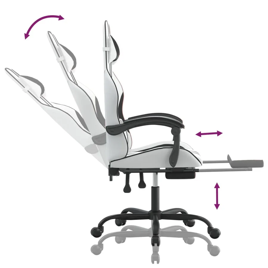 Chaise de jeu pivotante et repose-pied Blanc et noir Similicuir - 11