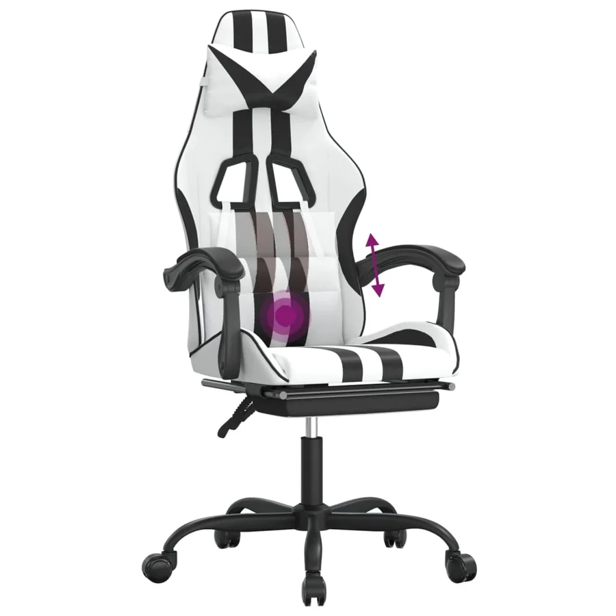 Chaise de jeu pivotante et repose-pied Blanc et noir Similicuir - 12