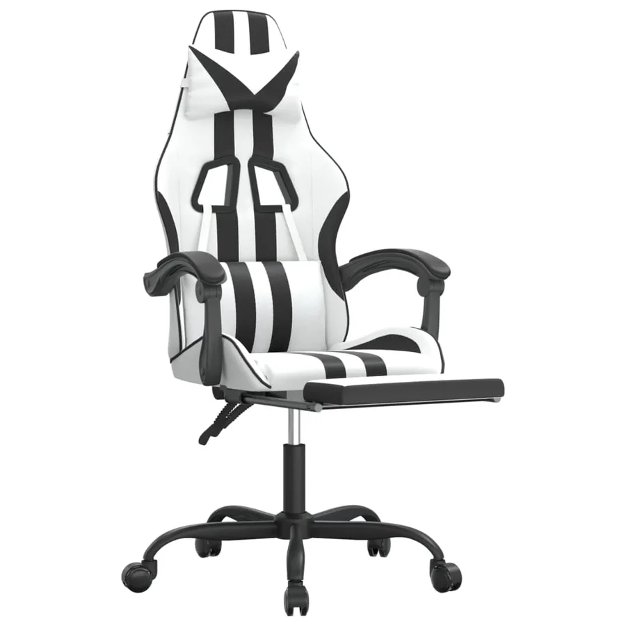 Chaise de jeu pivotante et repose-pied Blanc et noir Similicuir - 6