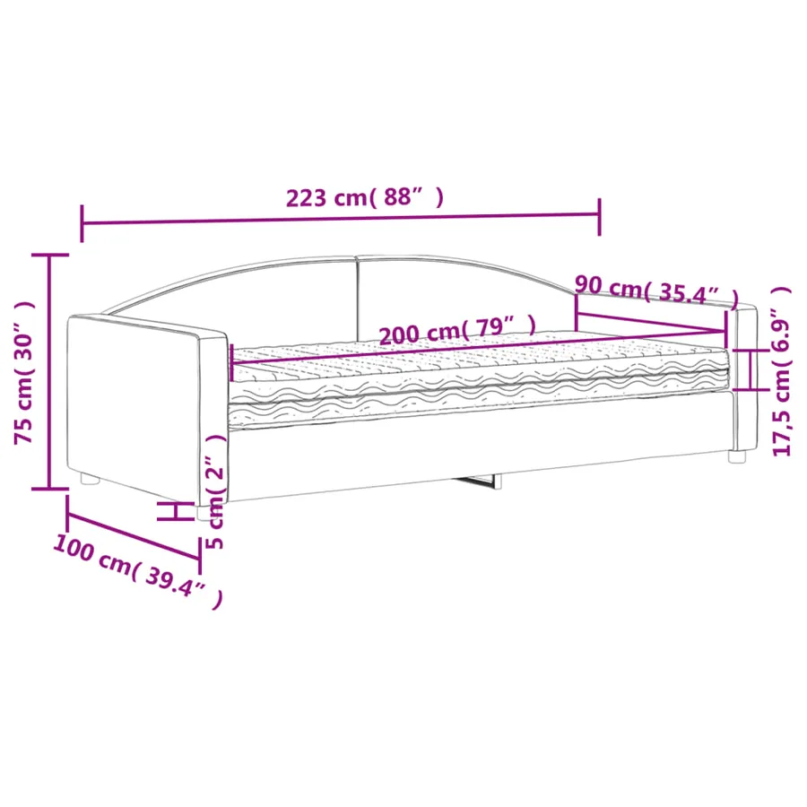 Lit de jour avec matelas gris clair 90x200 cm tissu - 12