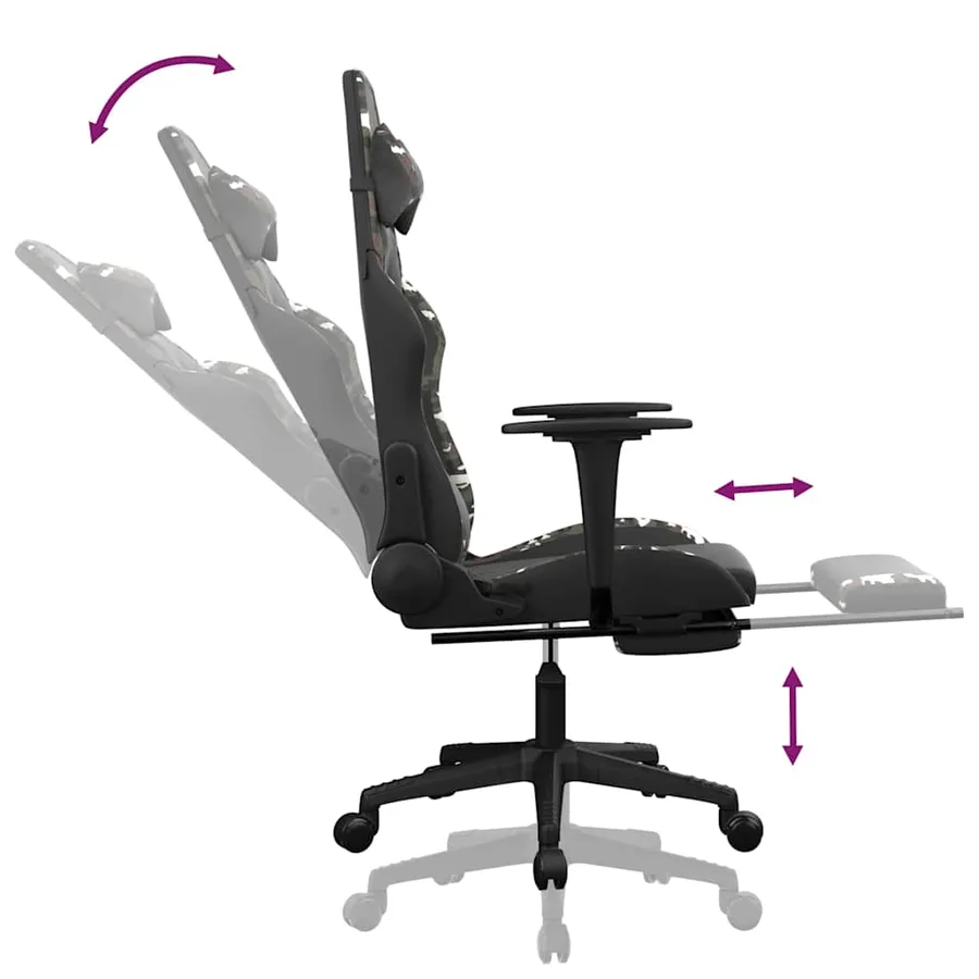 Chaise de jeu de massage repose-pied Noir&Camouflage Similicuir - 7