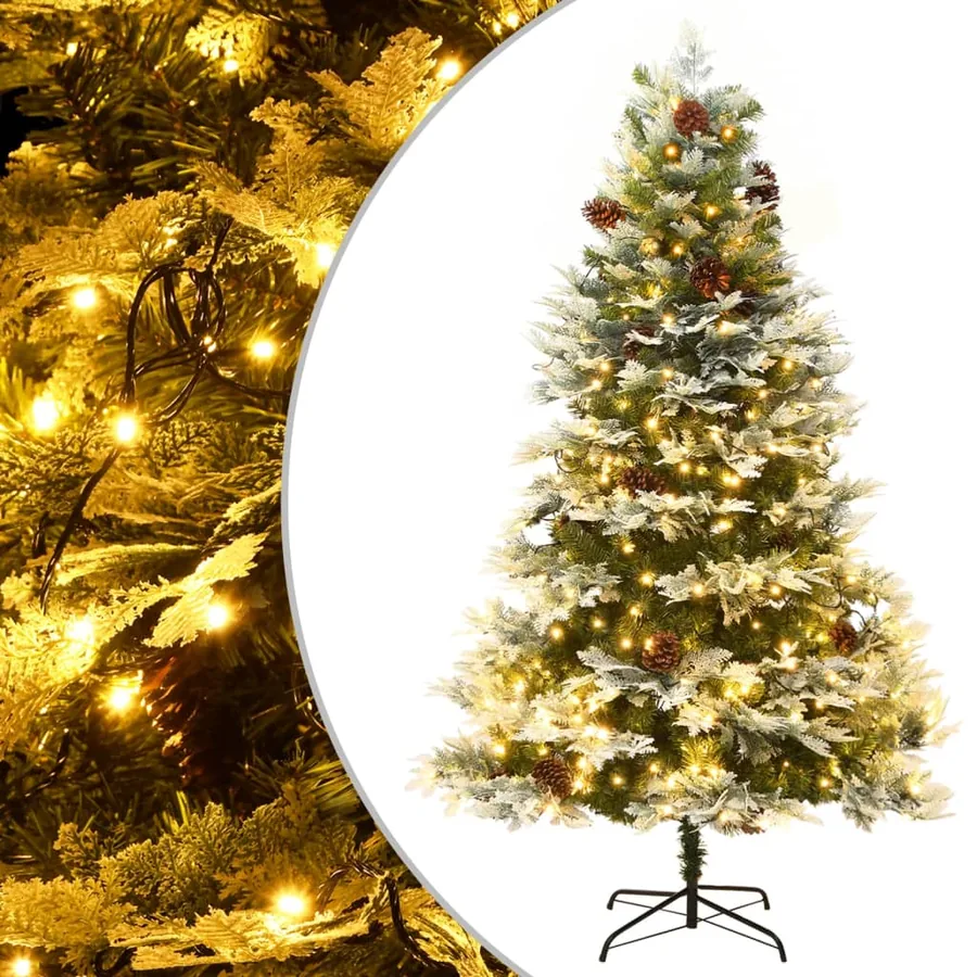 Sapin de Noël pré-éclairé et pommes de pin vert 195cm PVC et PE
