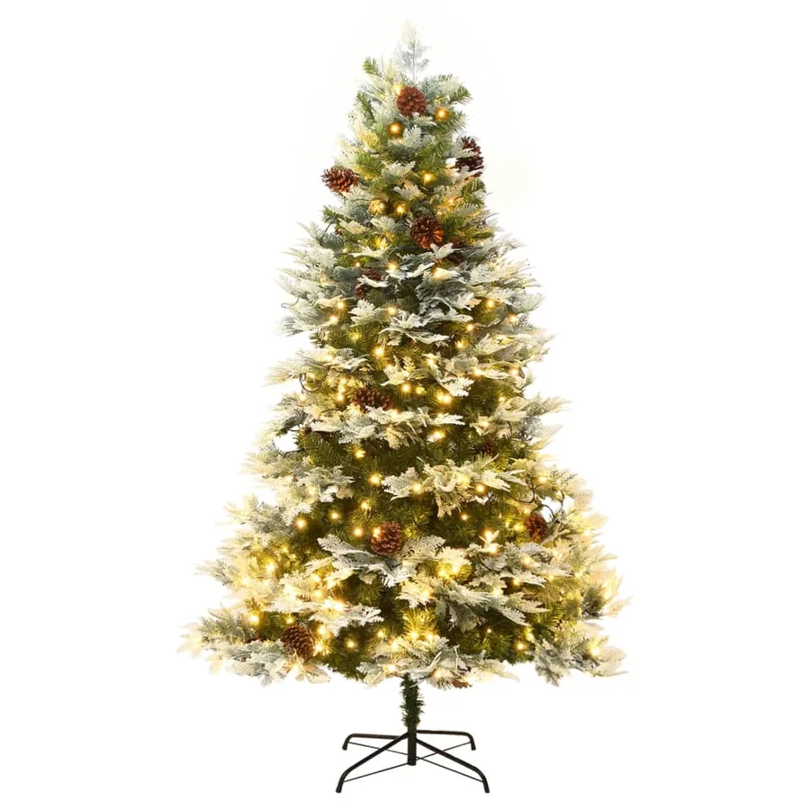 Sapin de Noël pré-éclairé et pommes de pin vert 195cm PVC et PE - 2