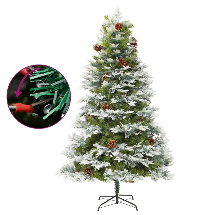 Sapin de Noël pré-éclairé et pommes de pin vert 195cm PVC et PE - 3