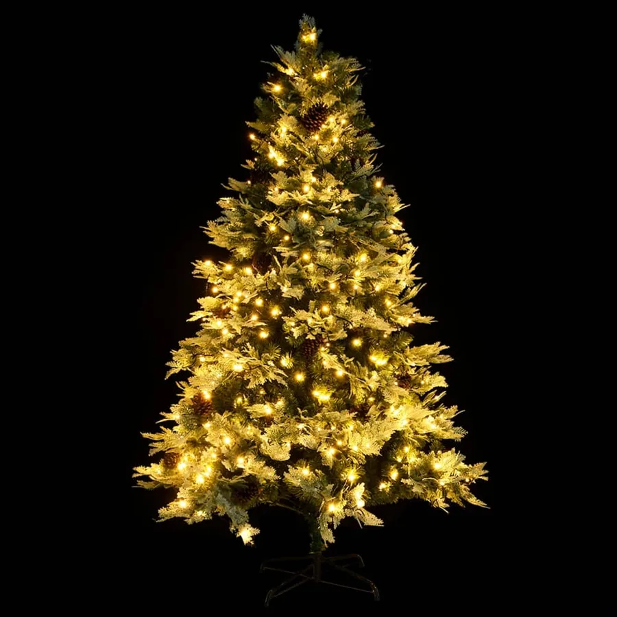 Sapin de Noël pré-éclairé et pommes de pin vert 195cm PVC et PE - 4