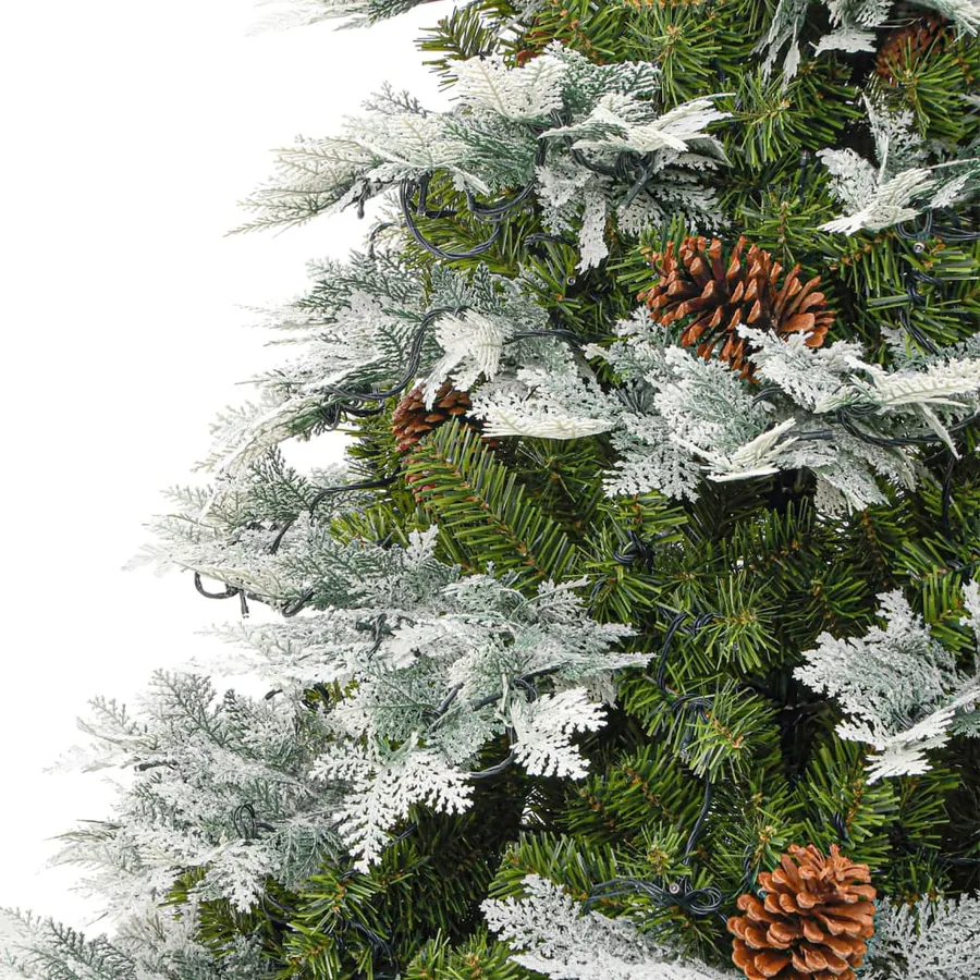Sapin de Noël pré-éclairé et pommes de pin vert 195cm PVC et PE - 7