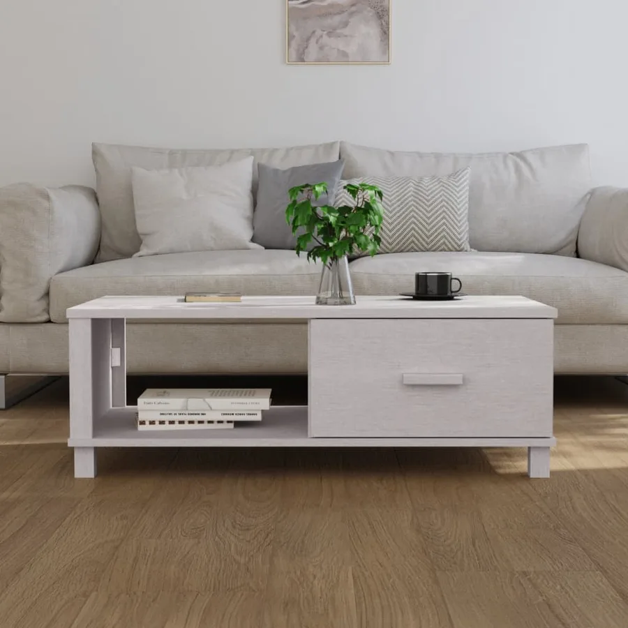 Table basse HAMAR Blanc 100x55x35 cm Bois massif de pin - 3