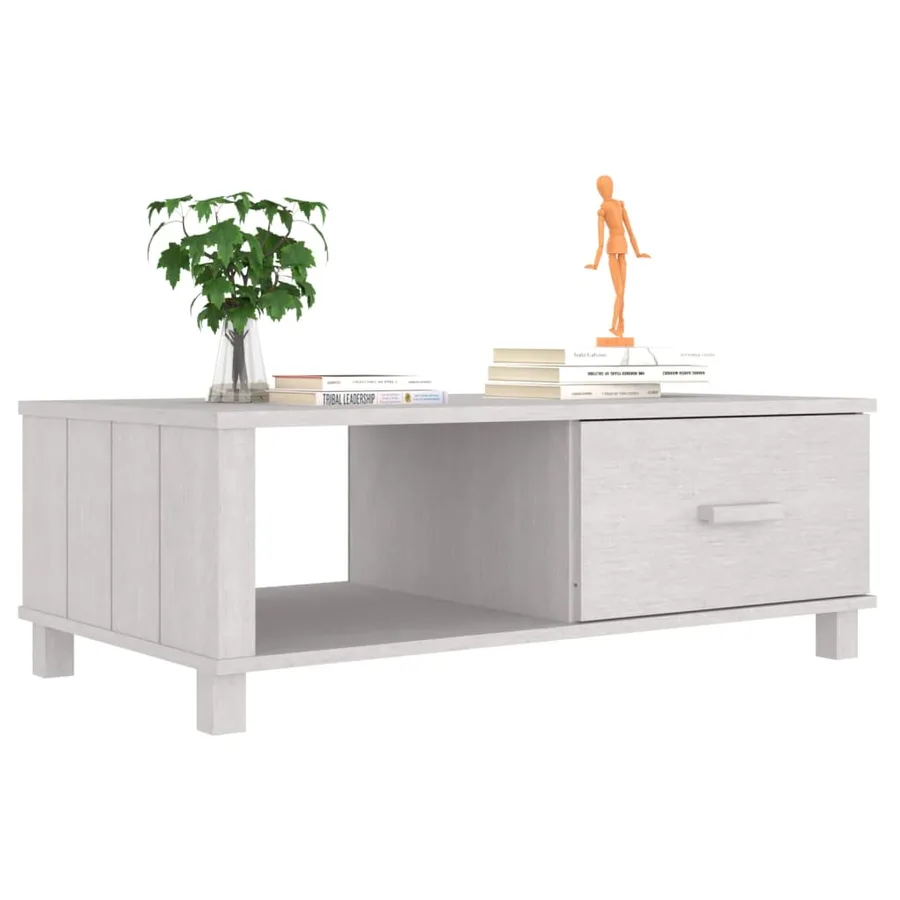 Table basse HAMAR Blanc 100x55x35 cm Bois massif de pin - 4