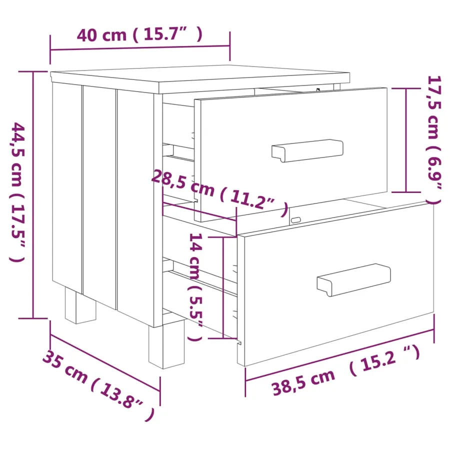 Table de chevet HAMAR Gris clair 40x35x44,5 cm Bois pin massif - 8