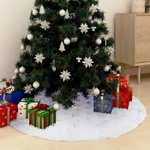 Jupe de sapin de Noël de luxe blanche 122 cm en fausse fourrure