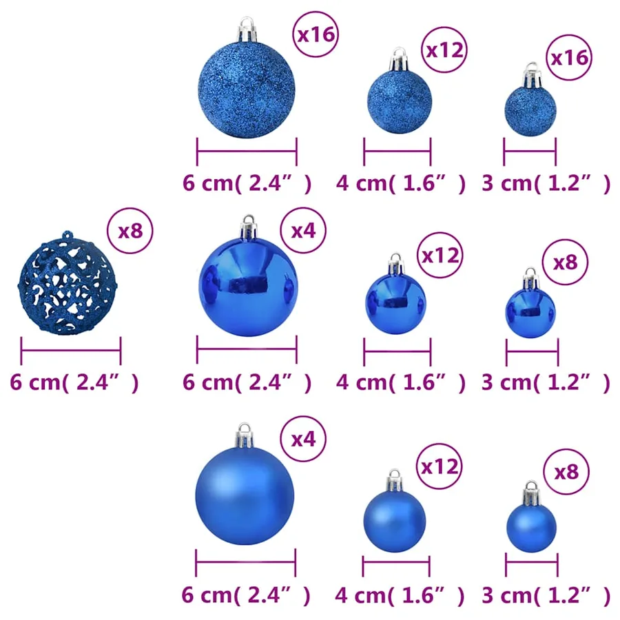 Ensemble de boules de Noël 100 pcs Bleu - 10