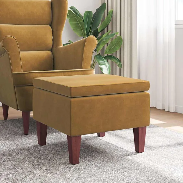 Tabouret avec pieds en bois Marron Velours