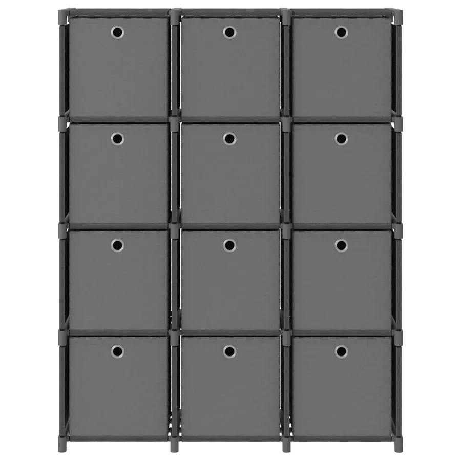 Étagère à 12 cubes avec boîtes Gris 103x30x141 cm Tissu - 2
