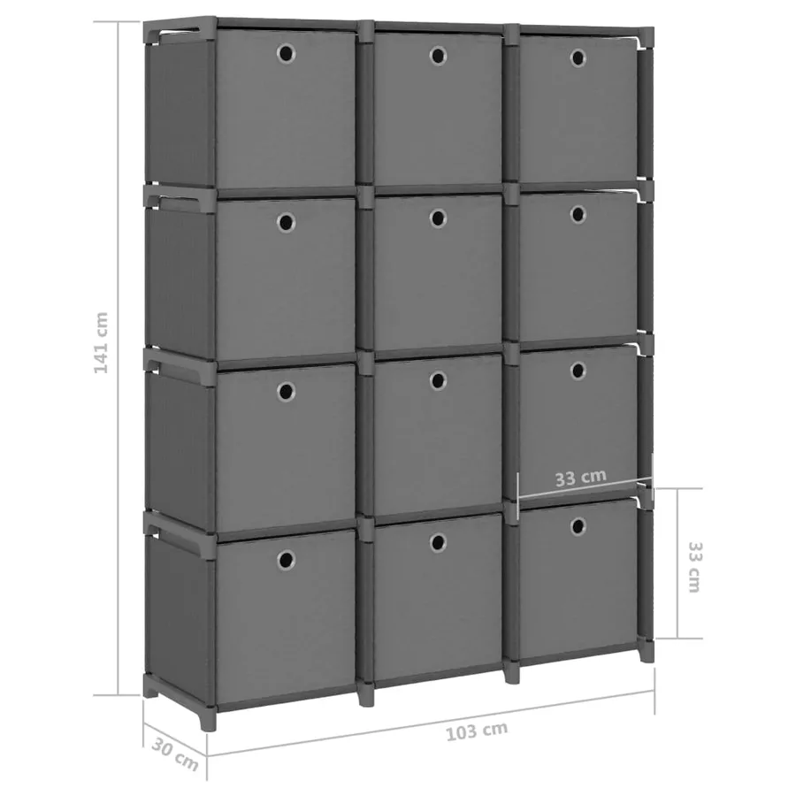 Étagère à 12 cubes avec boîtes Gris 103x30x141 cm Tissu - 9