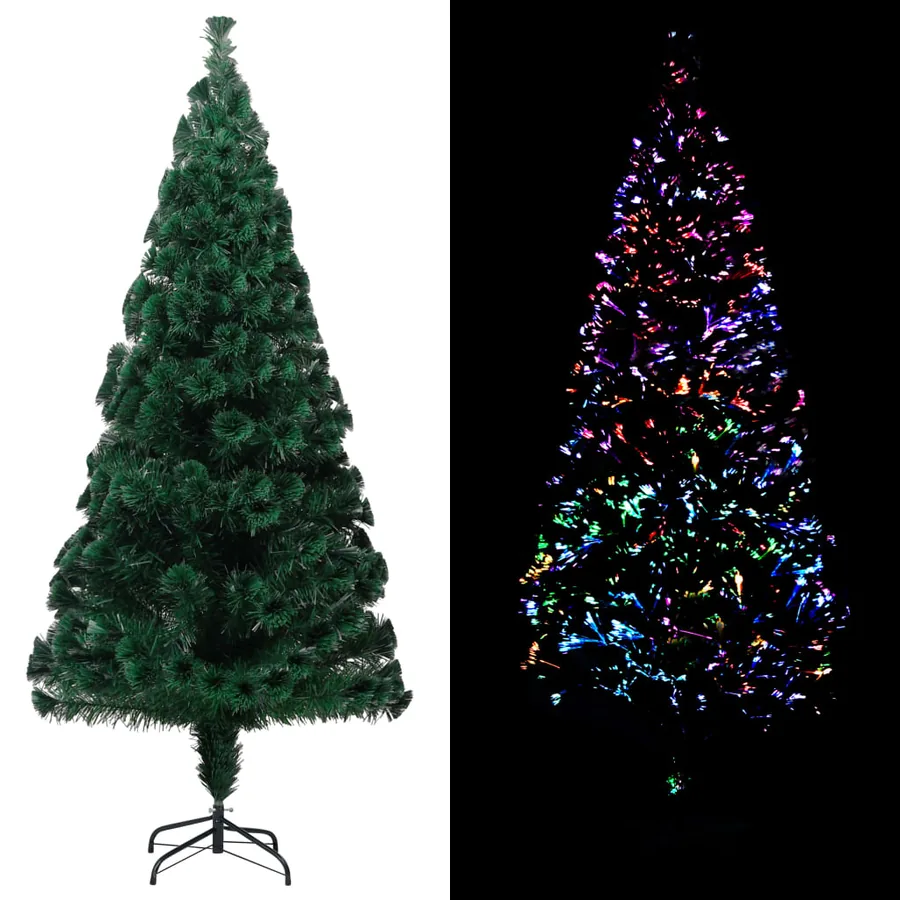 Sapin de Noël artificiel avec support vert 210 cm fibre optique