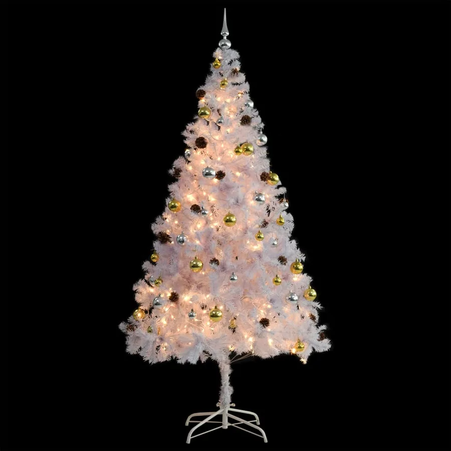 Arbre de Noël artificiel pré-éclairé avec boules blanc 210 cm - 4