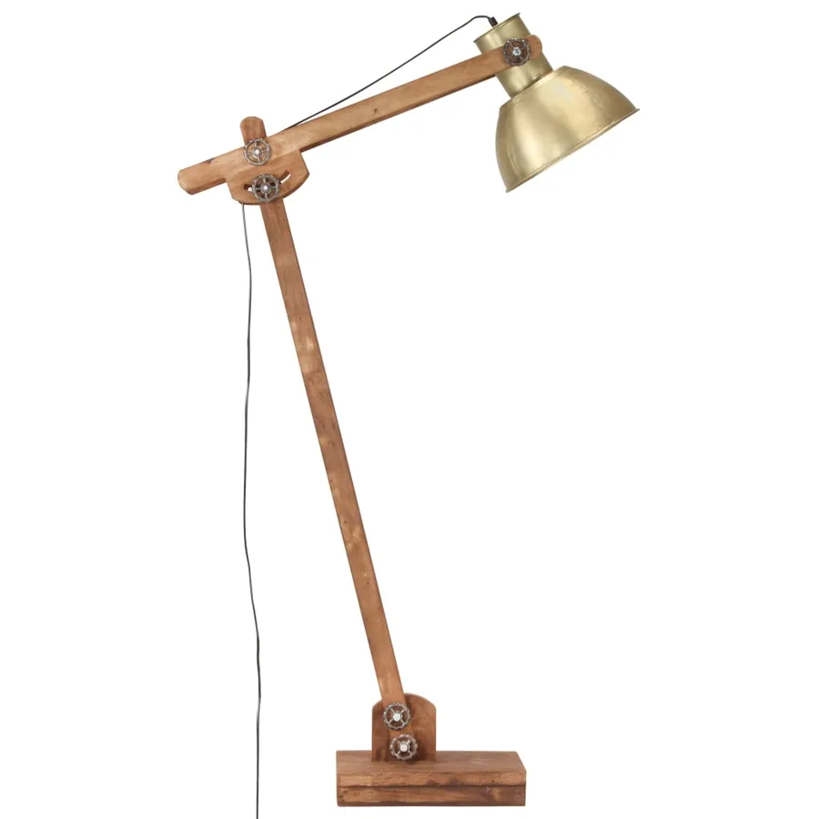 Lampadaire Laiton Bois de manguier massif E27 - 4