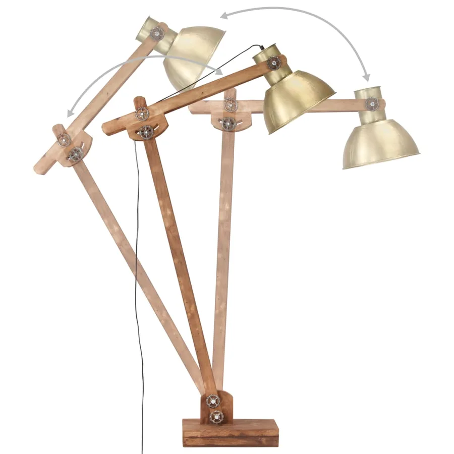 Lampadaire Laiton Bois de manguier massif E27 - 5