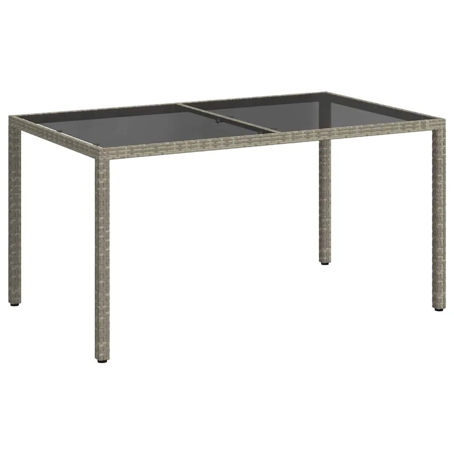 Table de jardin 150x90x75 cm Verre trempé et poly rotin Gris - 2