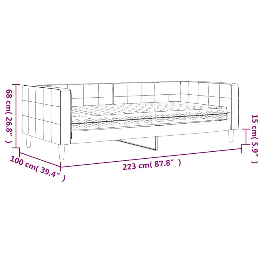 Lit de jour avec matelas bleu 90x200 cm velours - 12